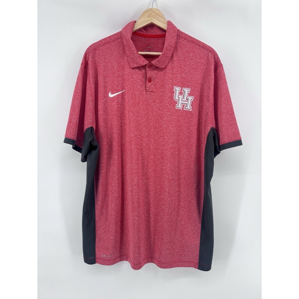 Nike Houston Cougars Polo Size Large Red Grey Dri Fit Button Up Shirt